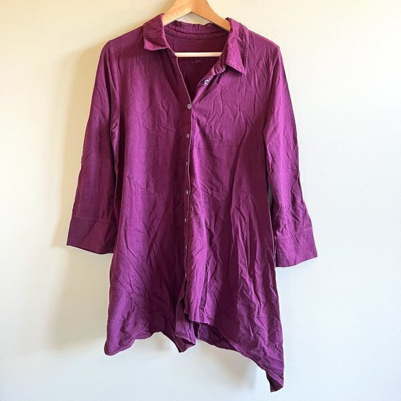 Soft Surroundings Santa Barbara Button Down Tunic Size M Asymmetrical Purple - Picture 1 of 4